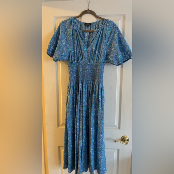 J. Crew Dresses & Skirts - J.Crew Small Blue Floral Smocked Maxi Dress Provence Puff Sleeve, 100% Cotton